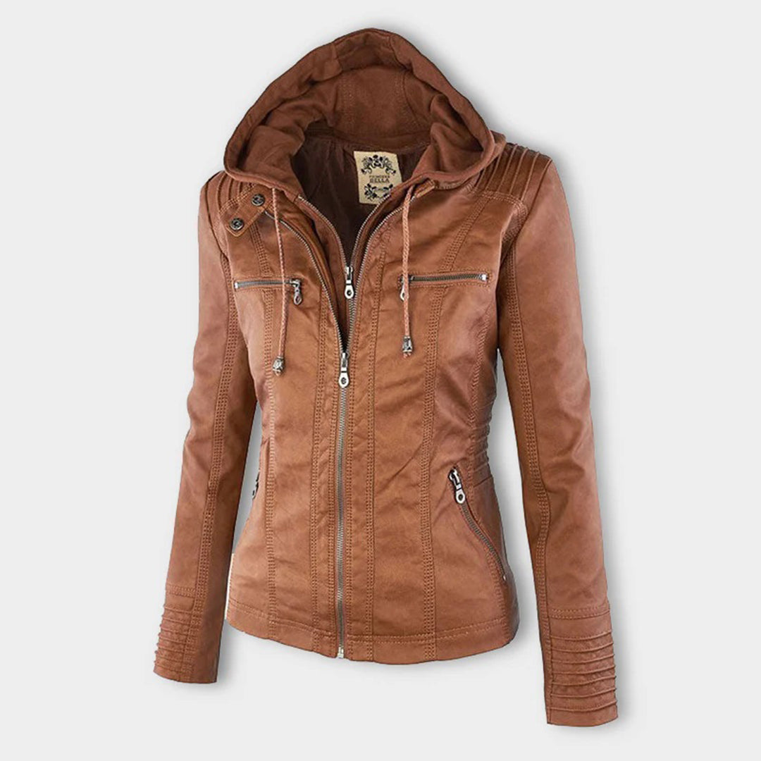 Melangell | Water-Repellent Hooded Zip Jacket in Khaki