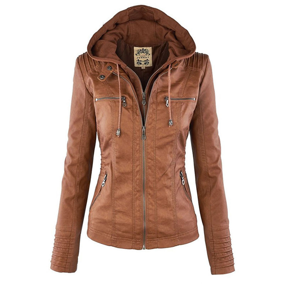Melangell | Water-Repellent Hooded Zip Jacket in Brown
