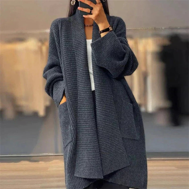 Latosha | Ribbed Open-Front Long Cardigan