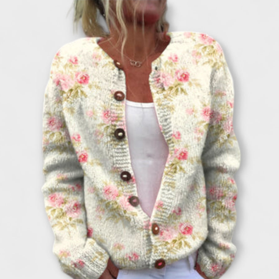 Cara | Cream Cardigan with Flower Pattern
