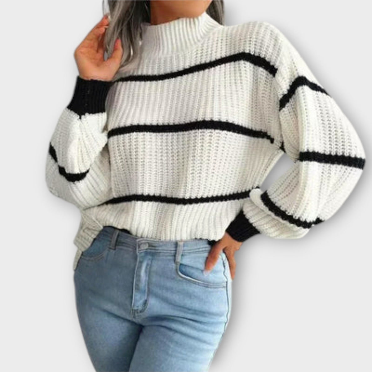 Chavala | Green Turtleneck With Stripes Jumper