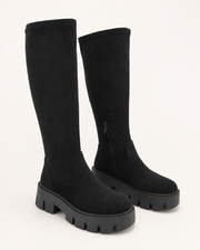 Domitilla stretch-shaft platform boots in black