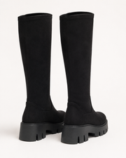 Domitilla stretch-shaft platform boots in black