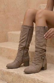 Roswitha ruched block-heel boots in khaki