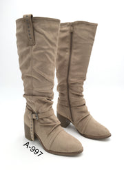 Roswitha ruched block-heel boots in khaki