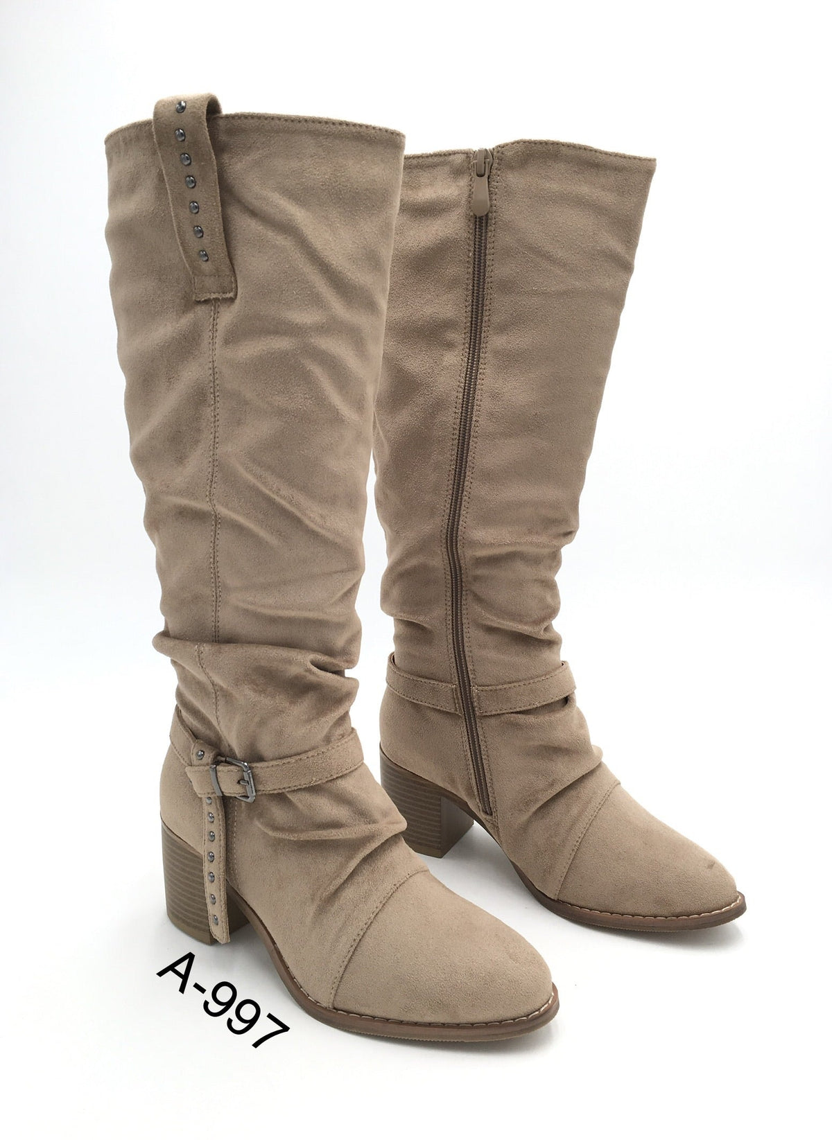 Roswitha ruched block-heel boots in khaki