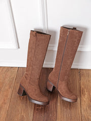 Ursuline high block-heel boots in camel