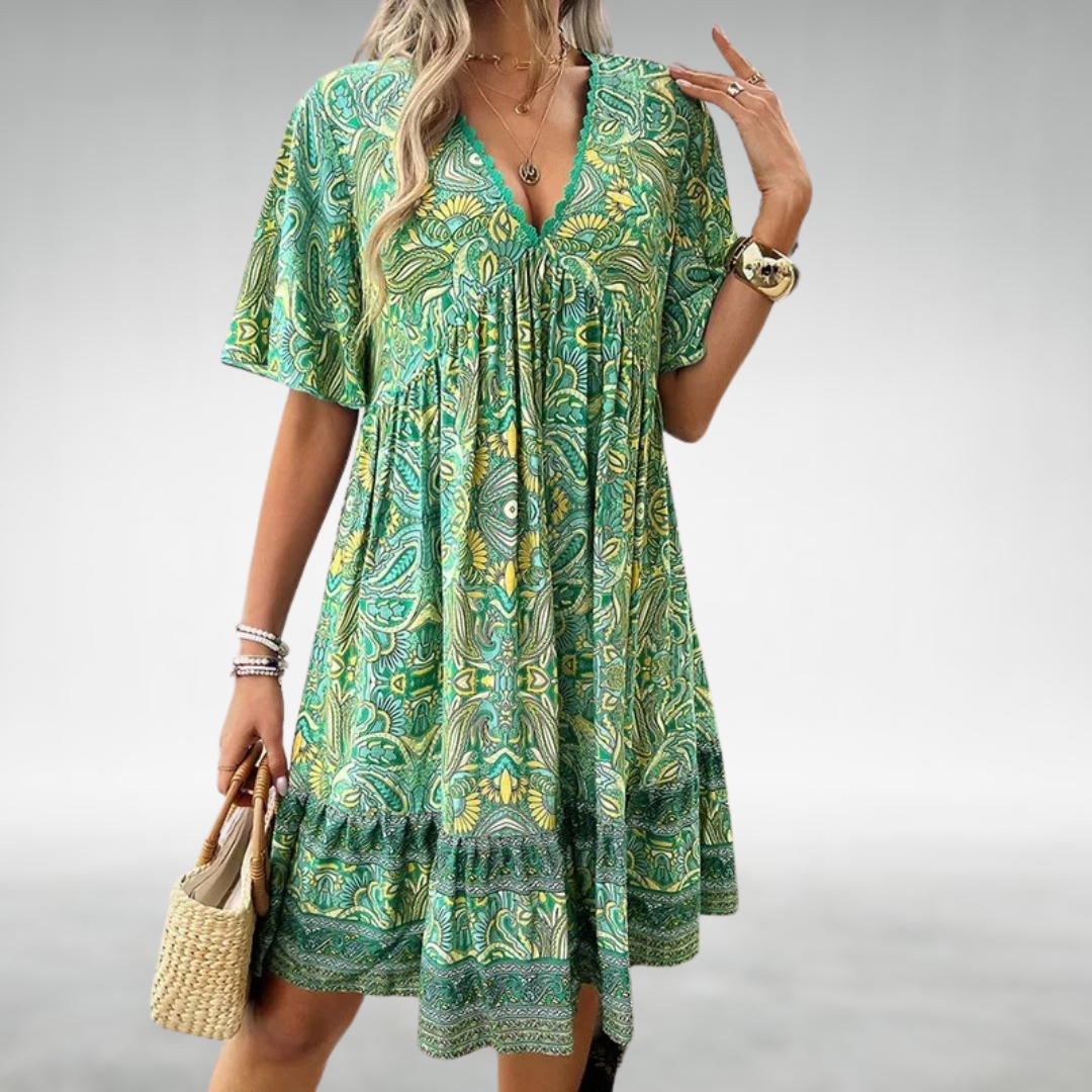QUINLEY | PRINTED V-NECK DRESS