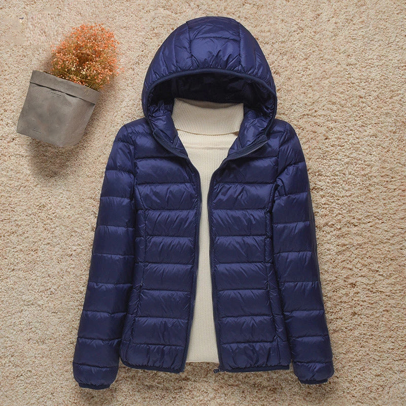 Lucasta | Ultra-Light Quilted Padded Jacket – Dark Blue Hooded