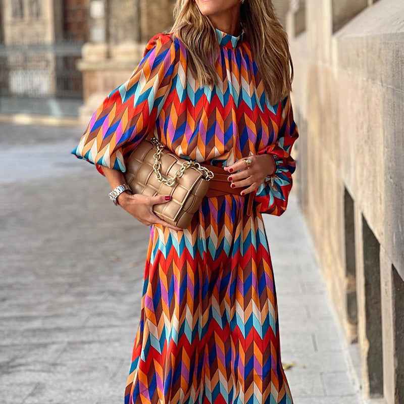 CASSANDRA | GEOMETRIC HIGH-NECK DRESS