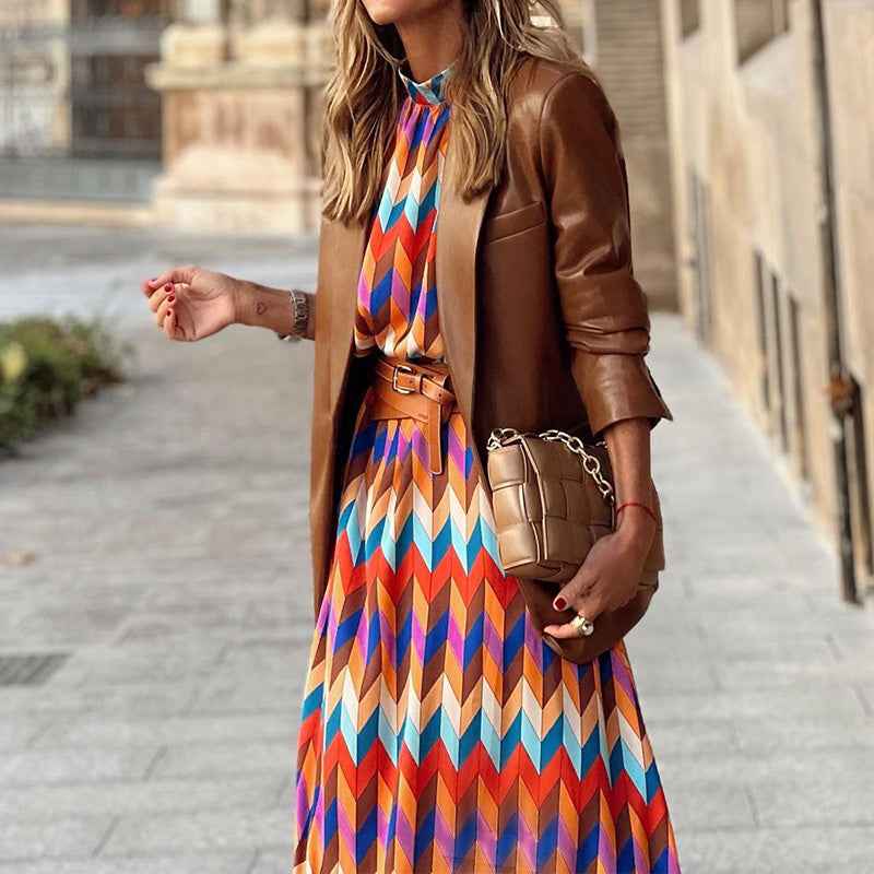 CASSANDRA | GEOMETRIC HIGH-NECK DRESS