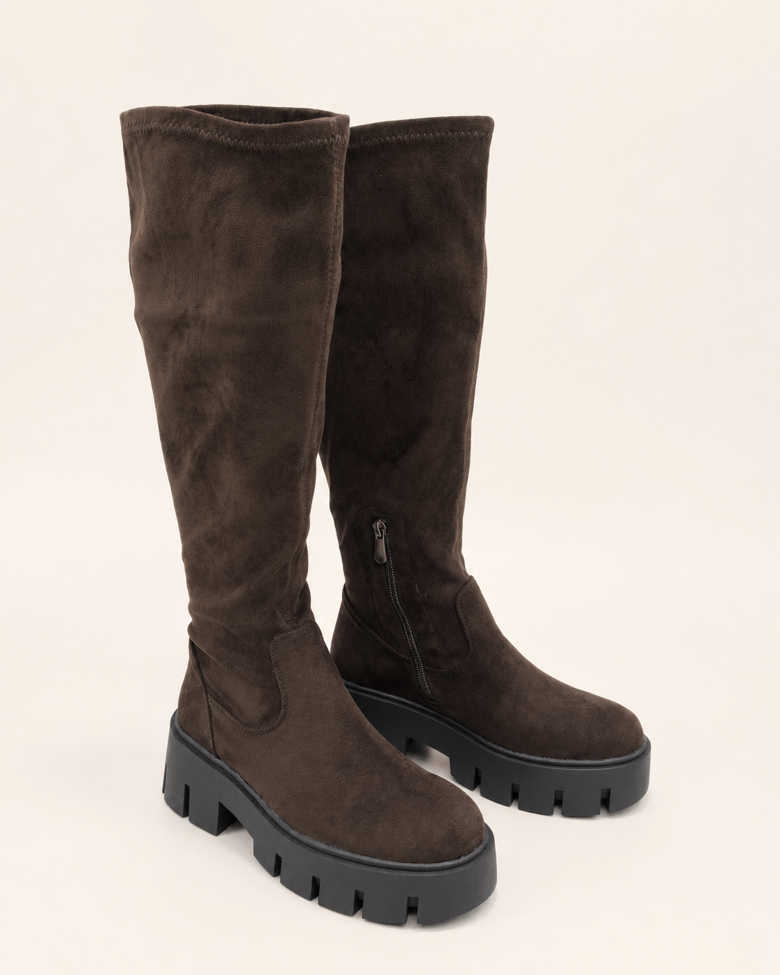 Domitilla stretch-shaft platform boots in brown