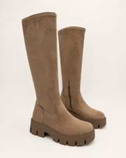 Domitilla stretch-shaft platform boots in taupe