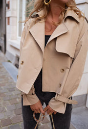 Zorica | Cropped Double-Breasted Trench Coat in Khaki