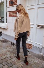 Zorica | Cropped Double-Breasted Trench Coat in Khaki