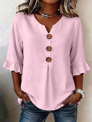 Jolinda | Button-Neck Ruffle-Sleeve Blouse