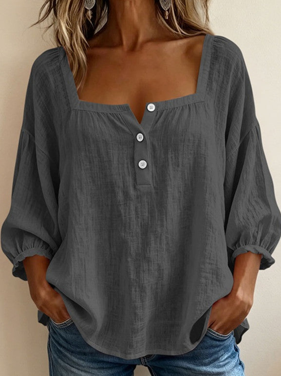 Tenille | Square-Neck Button Blouse
