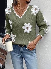 Bea | Flower-Pattern V-Neck Jumper