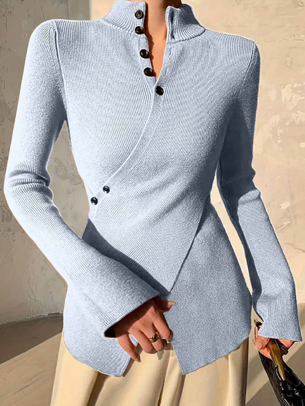 Elexis | Asymmetric Button-Neck Top
