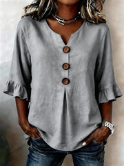 Jolinda | Button-Neck Ruffle-Sleeve Blouse