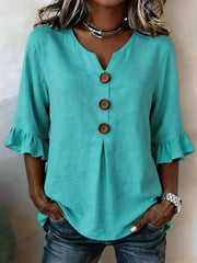 Jolinda | Button-Neck Ruffle-Sleeve Blouse