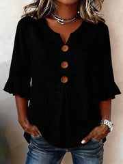 Jolinda | Button-Neck Ruffle-Sleeve Blouse