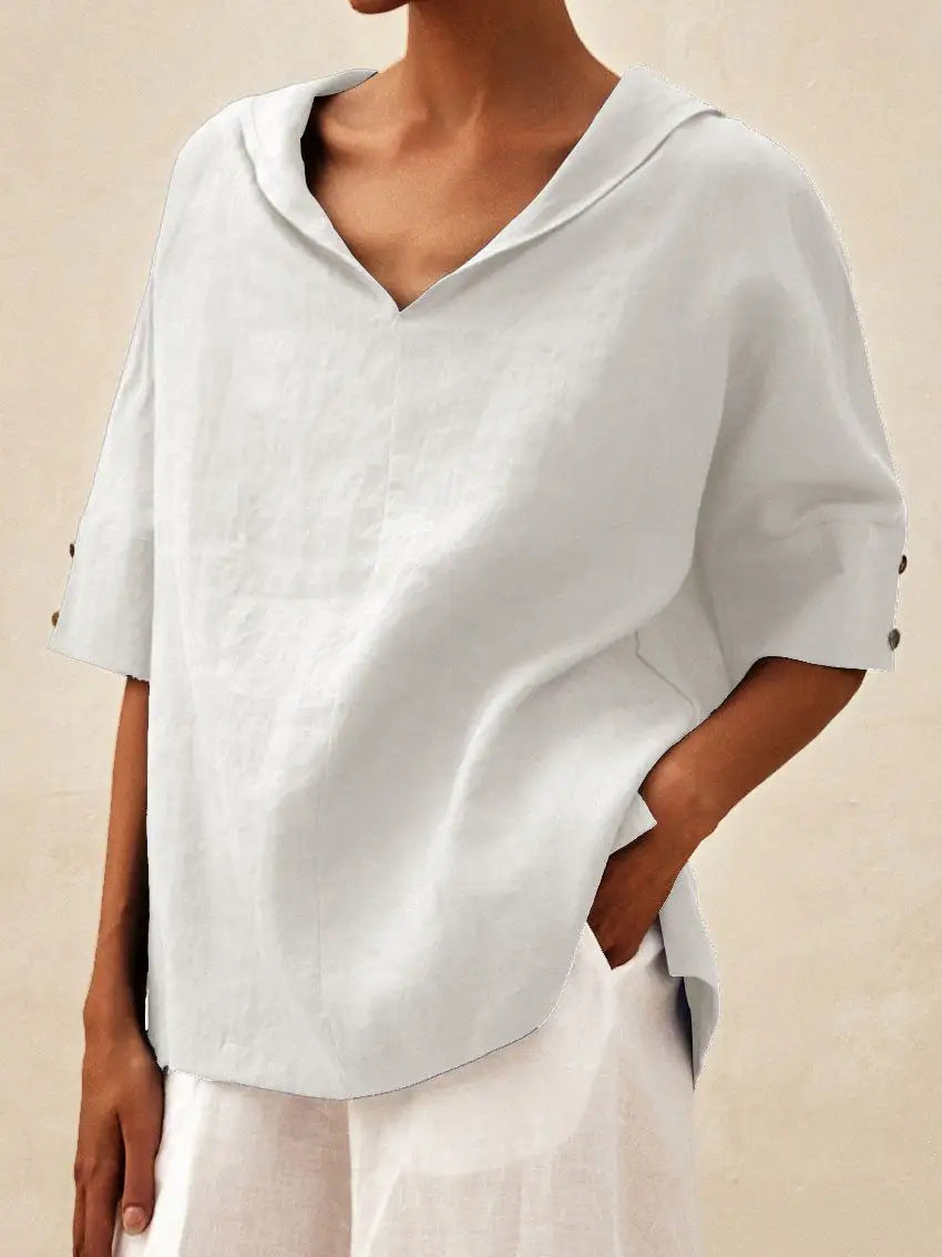 Roshanda | Wide-Collar Short-Sleeve Blouse