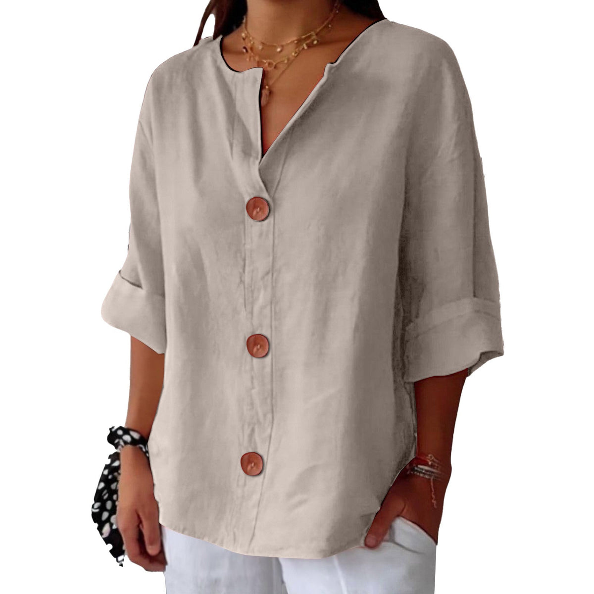 Tenaya | V-Neck Large-Button Shirt