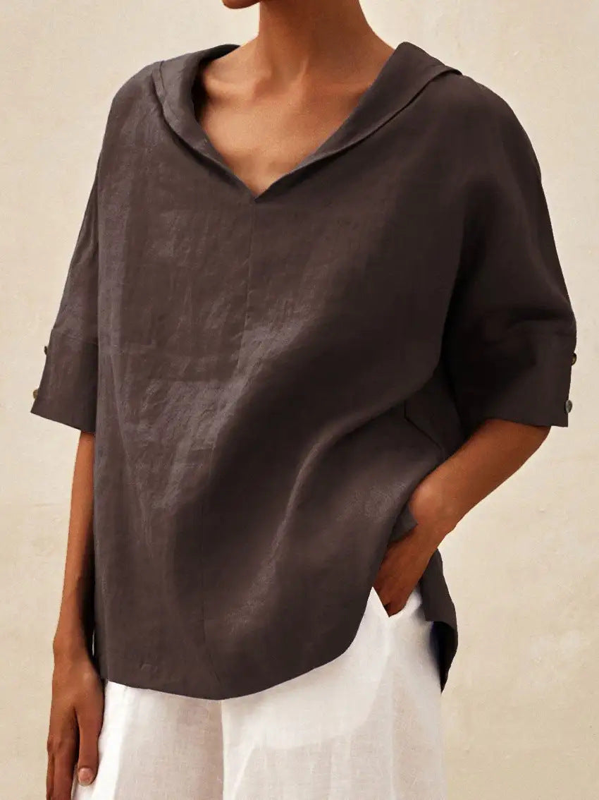 Roshanda | Wide-Collar Short-Sleeve Blouse