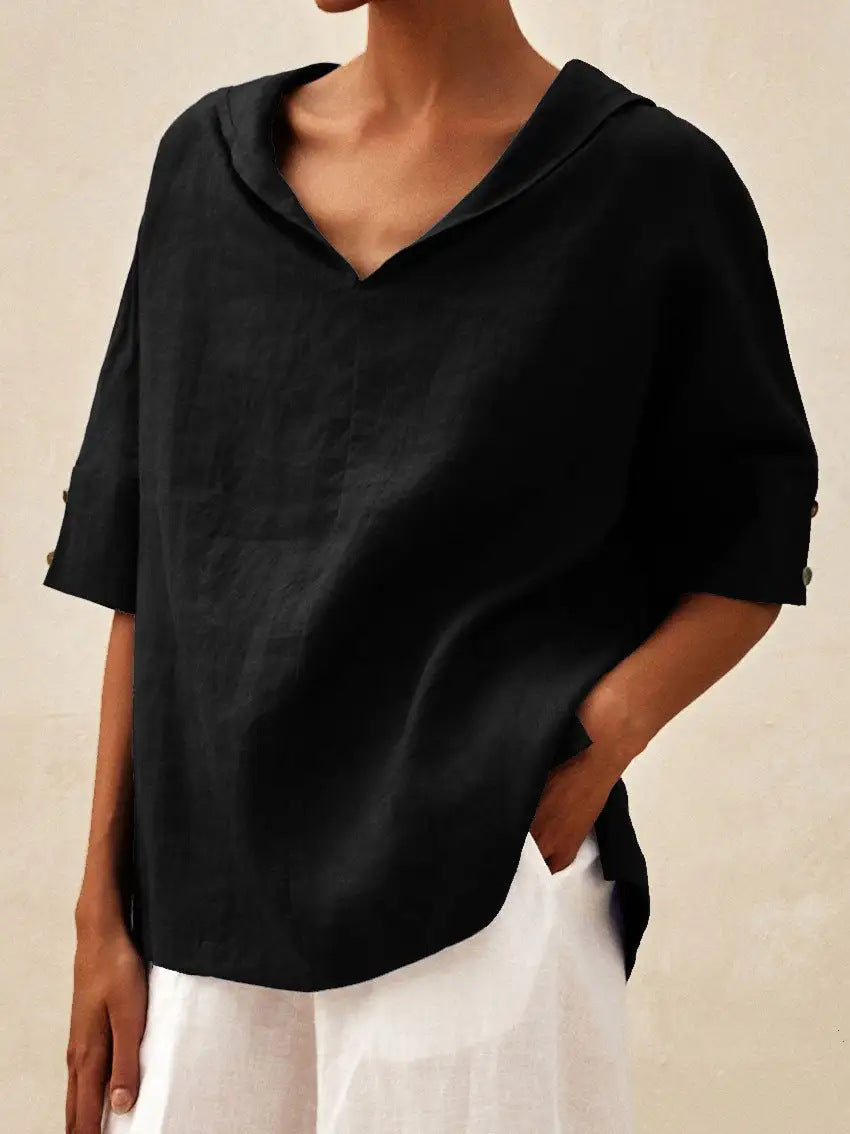 Roshanda | Wide-Collar Short-Sleeve Blouse