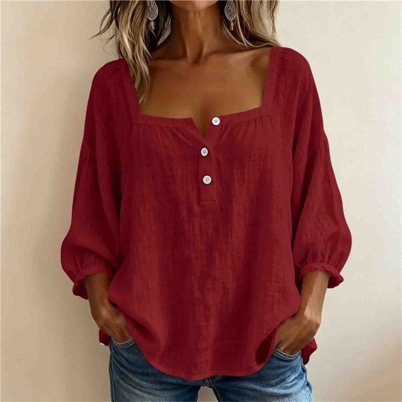 Tenille | Square-Neck Button Blouse