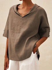 Roshanda | Wide-Collar Short-Sleeve Blouse