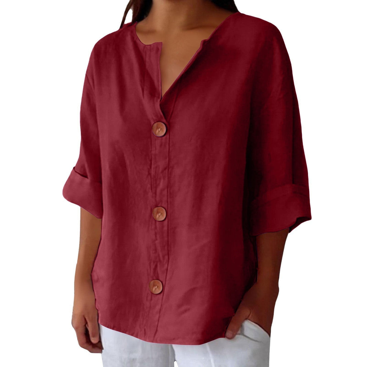Tenaya | V-Neck Large-Button Shirt