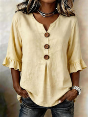 Jolinda | Button-Neck Ruffle-Sleeve Blouse