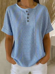 Elwanda | Striped Button-Neck T-Shirt