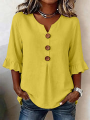 Jolinda | Button-Neck Ruffle-Sleeve Blouse