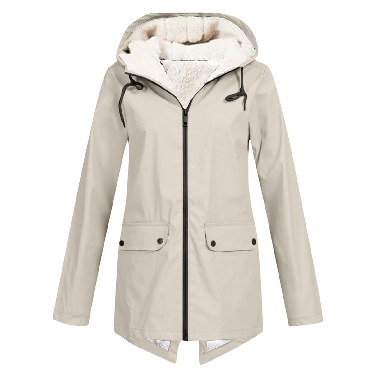 Morwenna | Long Fleece-Lined Hooded Parka in Khaki