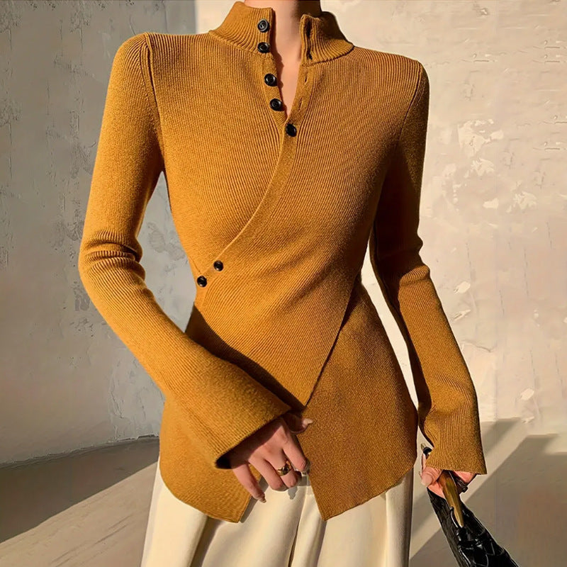 Elexis | Asymmetric Button-Neck Top