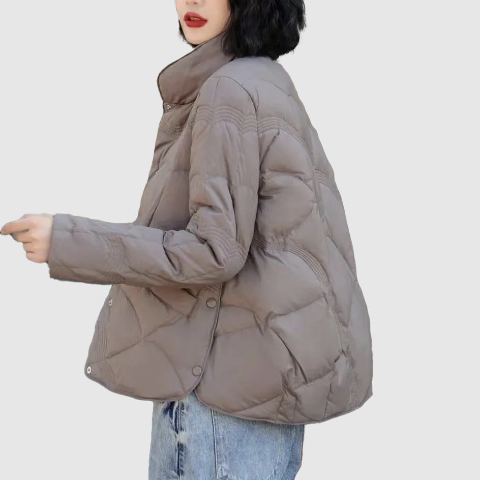 Yajaira | Round-Neck Quilted Snap Jacket