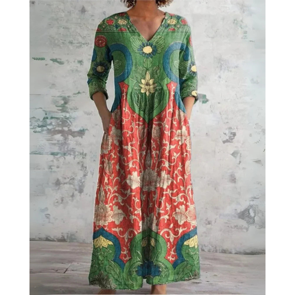ELEANOR | FLORAL THREE-QUARTER-SLEEVE MAXI DRESS