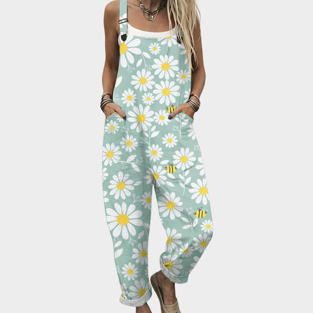 RELAXED-FIT PRINTED ADJUSTABLE-STRAP JUMPSUIT