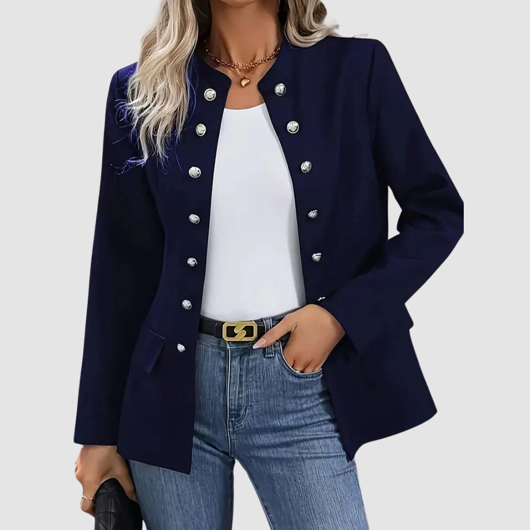 Tosha | Decorative-Button Round-Neck Jacket