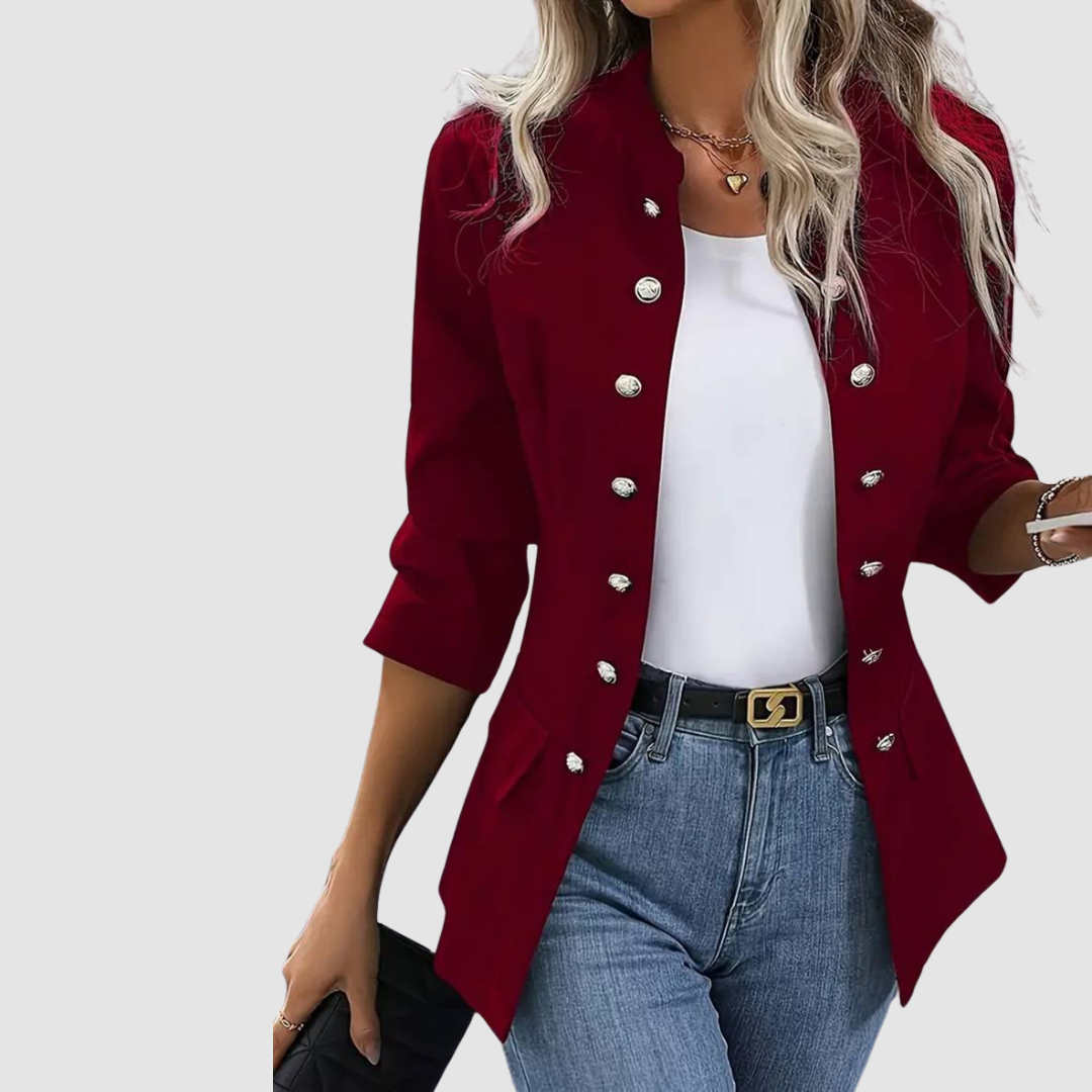 Tosha | Decorative-Button Round-Neck Jacket