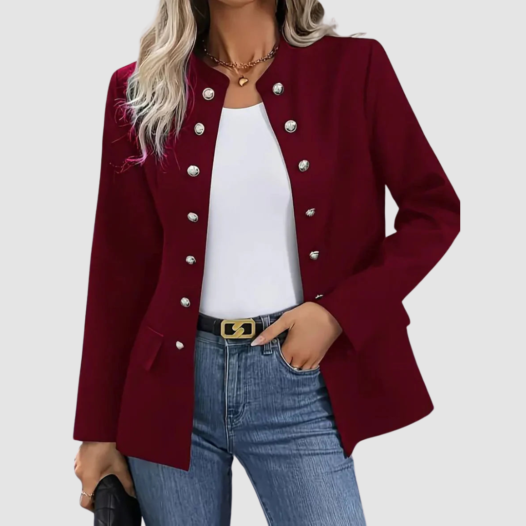 Tosha | Decorative-Button Round-Neck Jacket