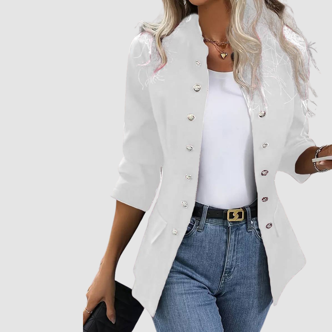 Tosha | Decorative-Button Round-Neck Jacket