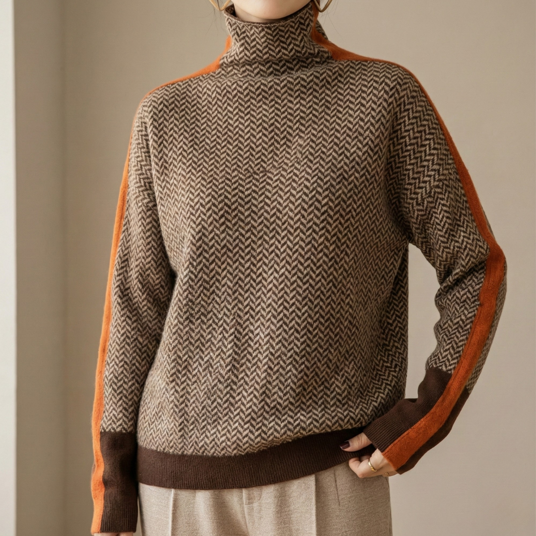 Eleanor | Luxury Herringbone Turtleneck Jumper