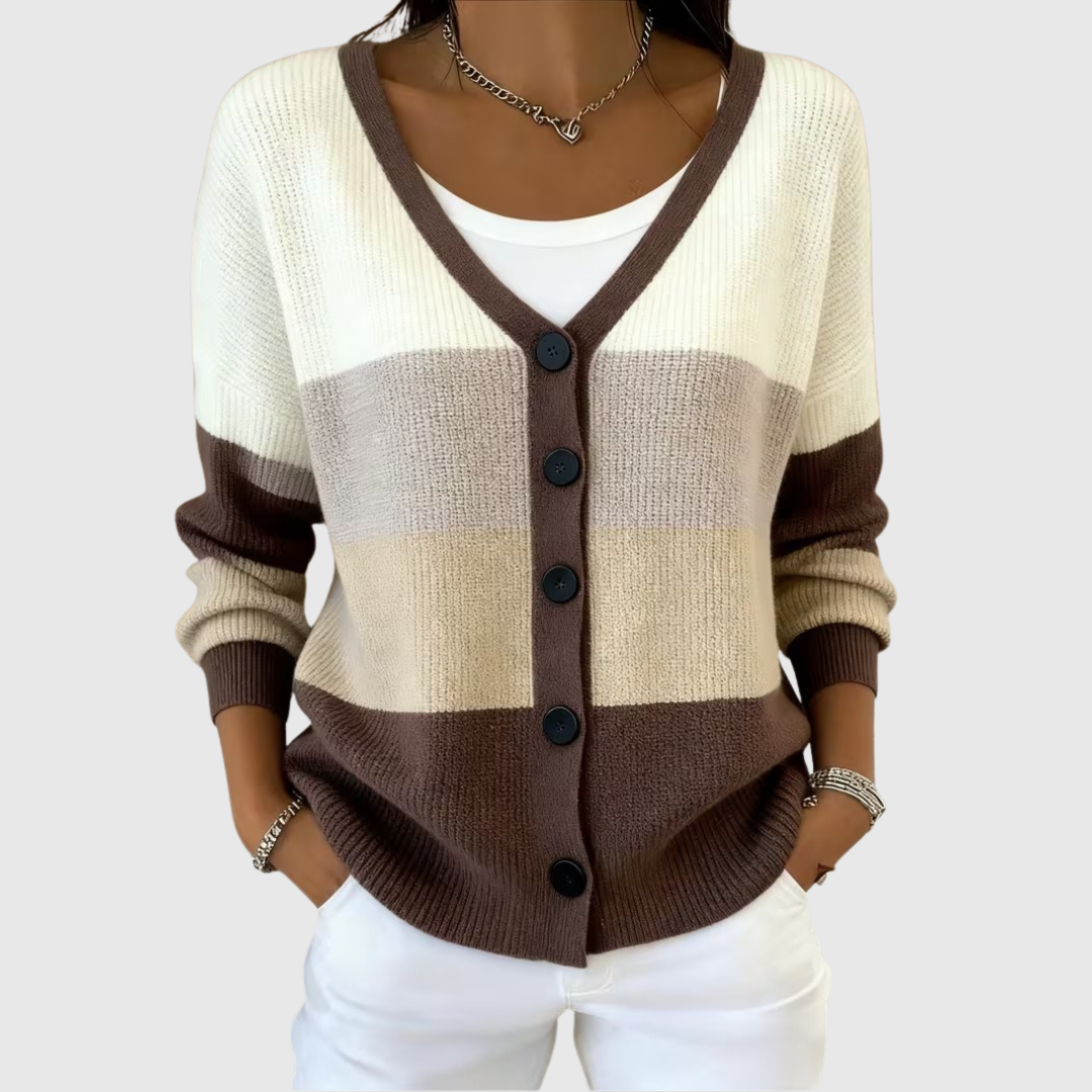 Rowena | Brown Knitted Button-Front Cardigan