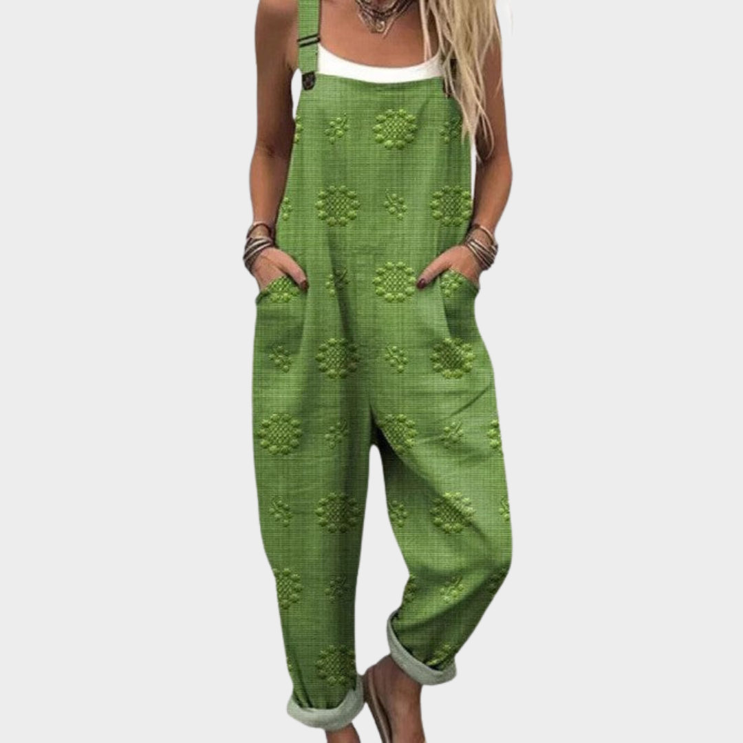 RELAXED-FIT PRINTED ADJUSTABLE-STRAP JUMPSUIT