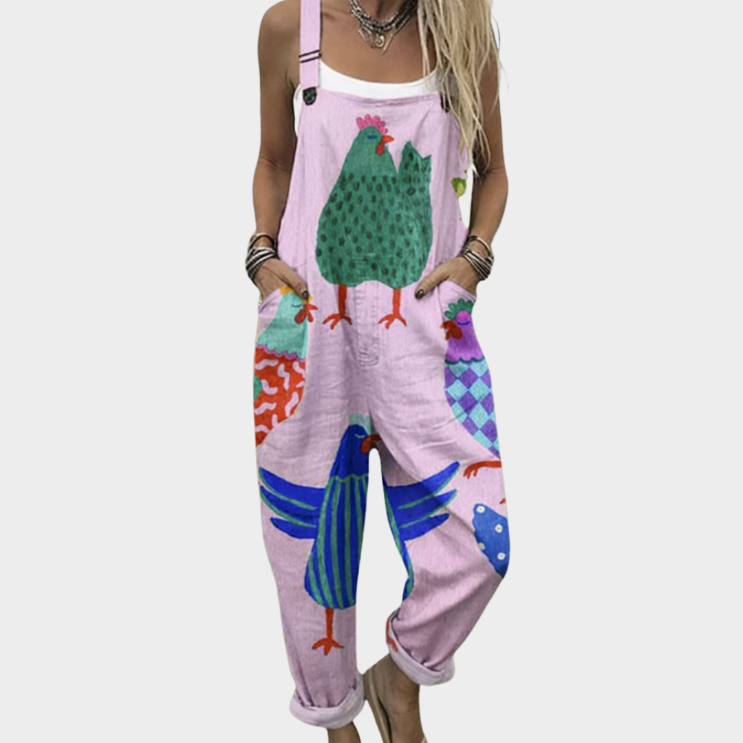 FLOWING PRINTED ADJUSTABLE-STRAP DUNGAREES