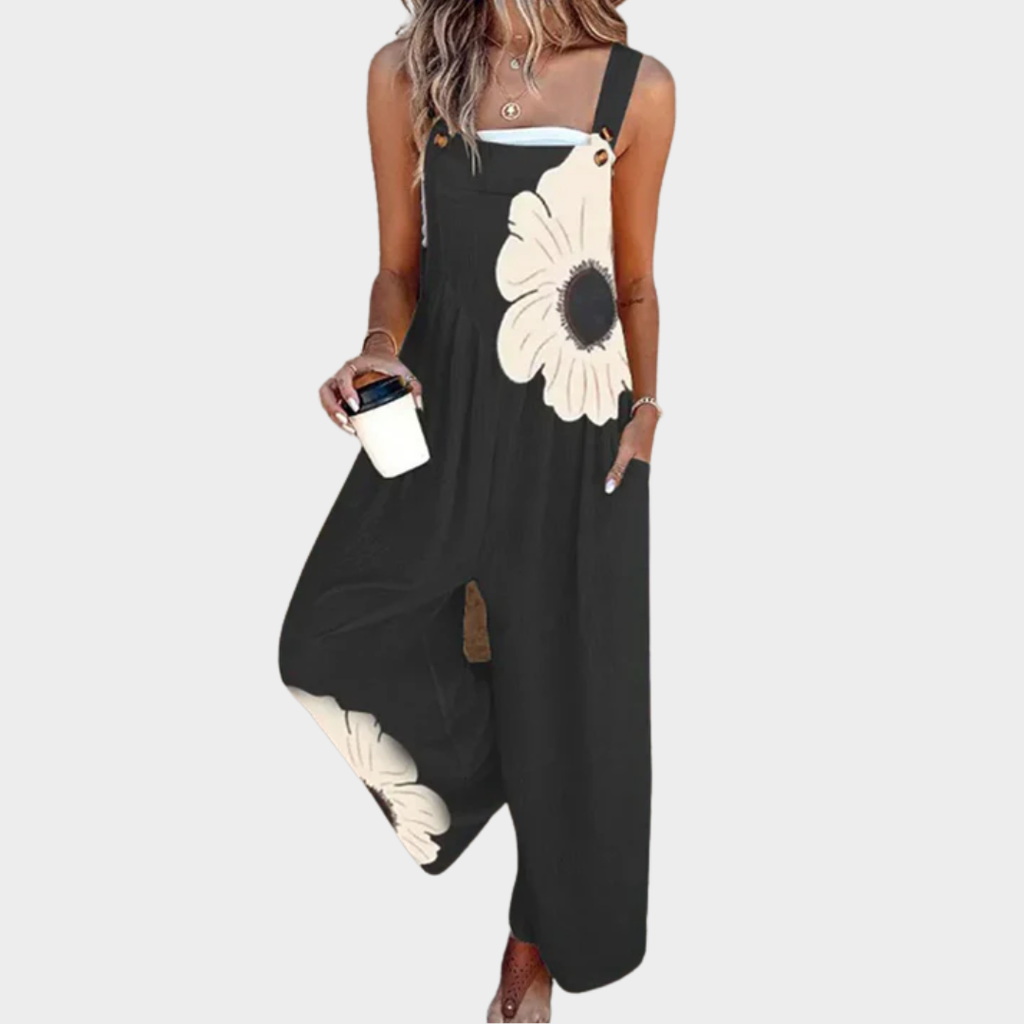 FLOWING PRINTED ADJUSTABLE-STRAP DUNGAREES